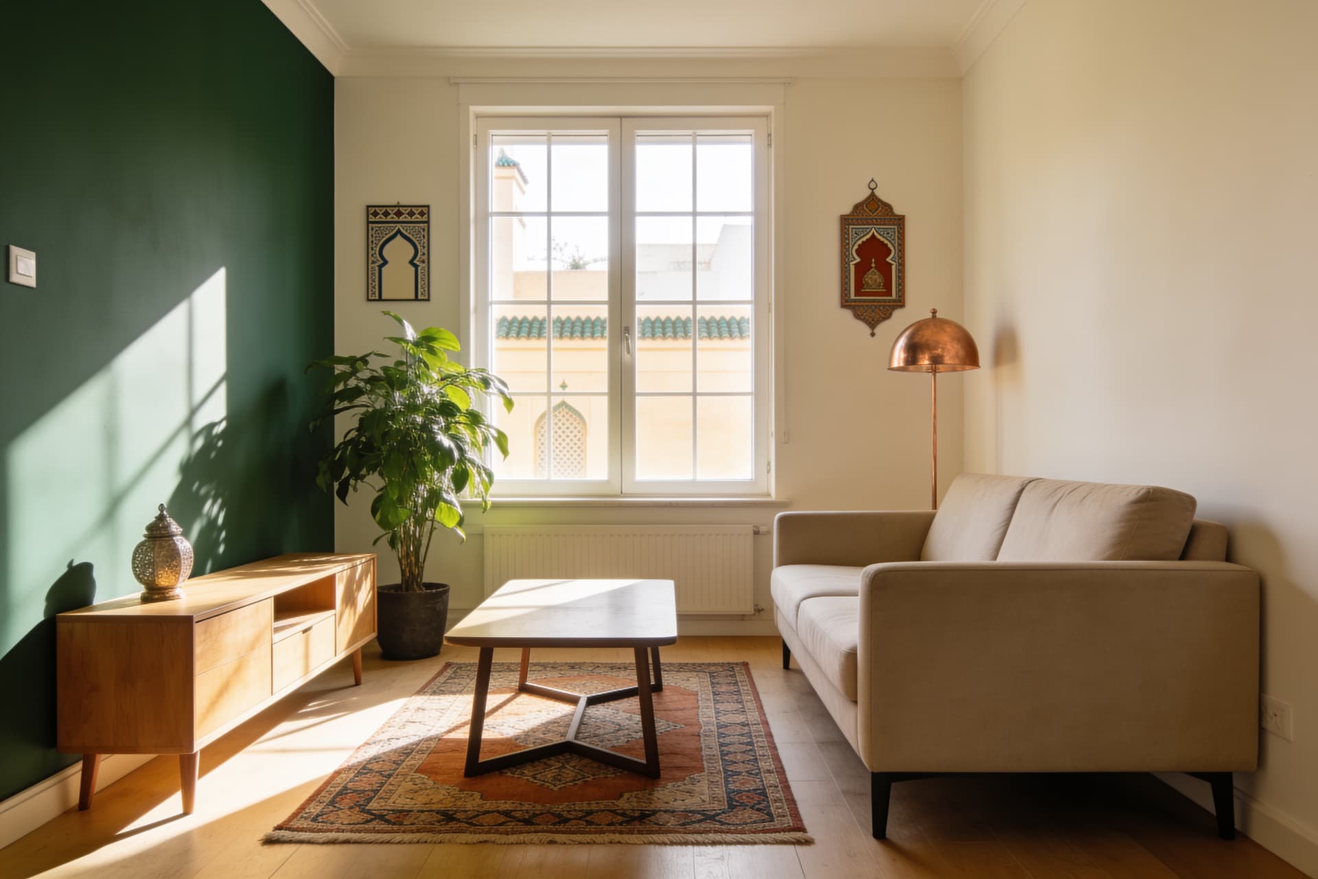 Salon meublé d'un appartement locatif marocain baigné de lumière